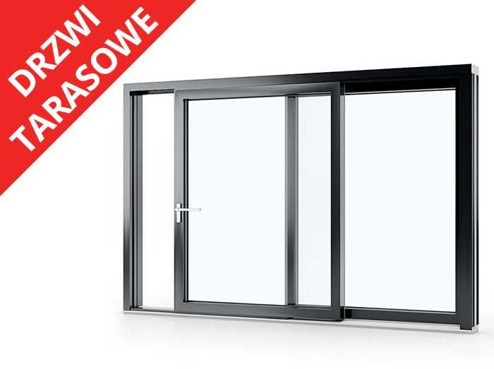 Antracytowe Drzwi Tarasowe SMART-SLIDE | Duże Przeszklenie do Salonu Ogrodu | Okna Przesuwne PCV PVC Plastikowe | NA WYMIAR | Okno Balkonowe 270 x 230