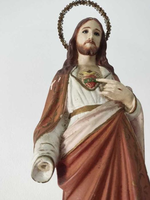 Sagrado Coração de Jesus em terracota e olhos em vidro