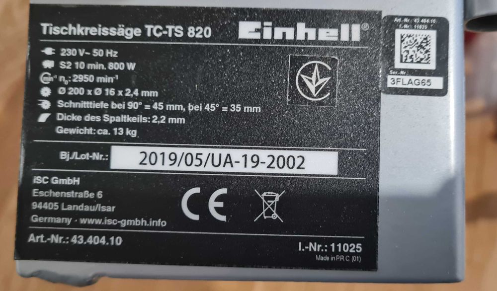 Циркулярная пила Einhell TC-TS 820