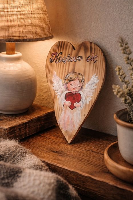 Anioł ręcznie malowany obraz na drewnie