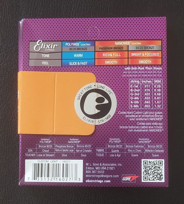 Струни Elixir NanoWeb10-47, 11-52 для акустичної гітари