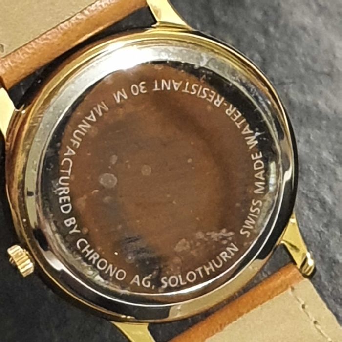 Новые мужские кварцевые наручные часы Chrono Swiss Made кожа Швейцария