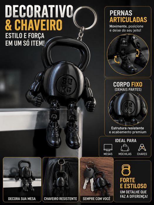Chaveiro Gym Buddy Kettlebell 32kg - Pernas Articuladas