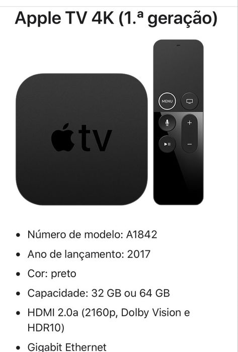 Apple TV 4K HDR 32gb modelo A1842