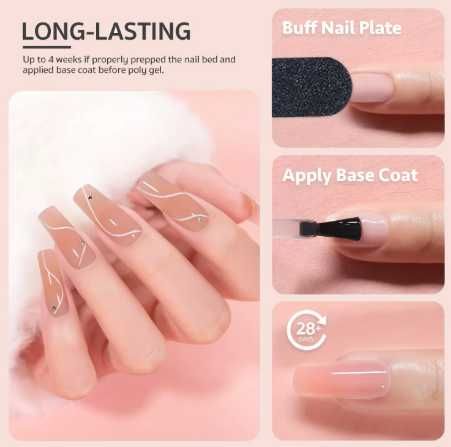 Kit de unhas de gel de extensão poli, com 12 tons de gel de extensão de unhas, um conjunto perfeito de iniciantes para cuidados com as unhas