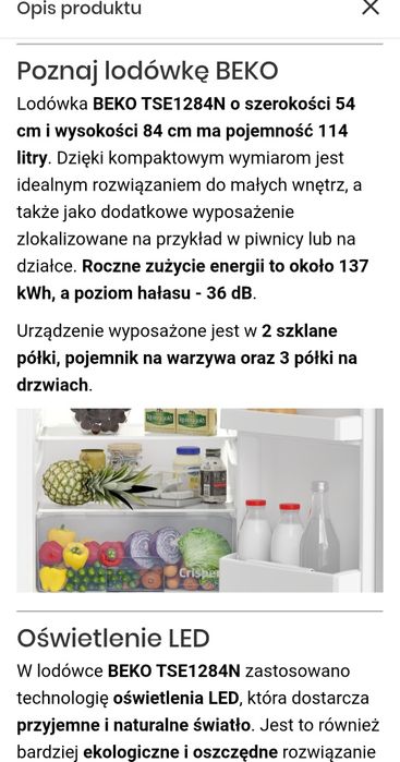 Lodówka Beko , lodówko zamrażarka 84cm