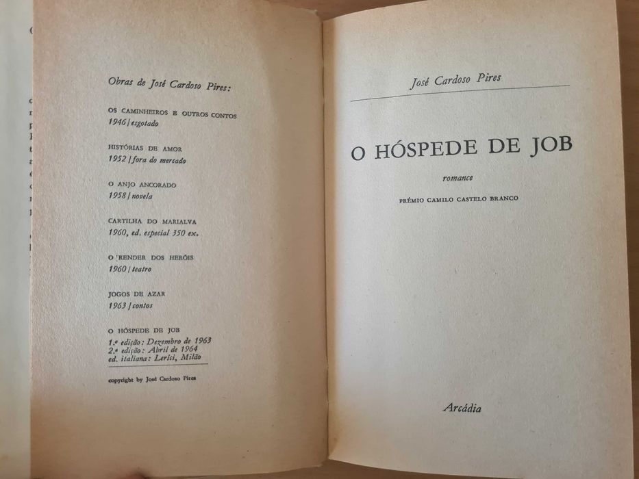 Livro "O Hóspede de Job" de José Cardoso Pires
