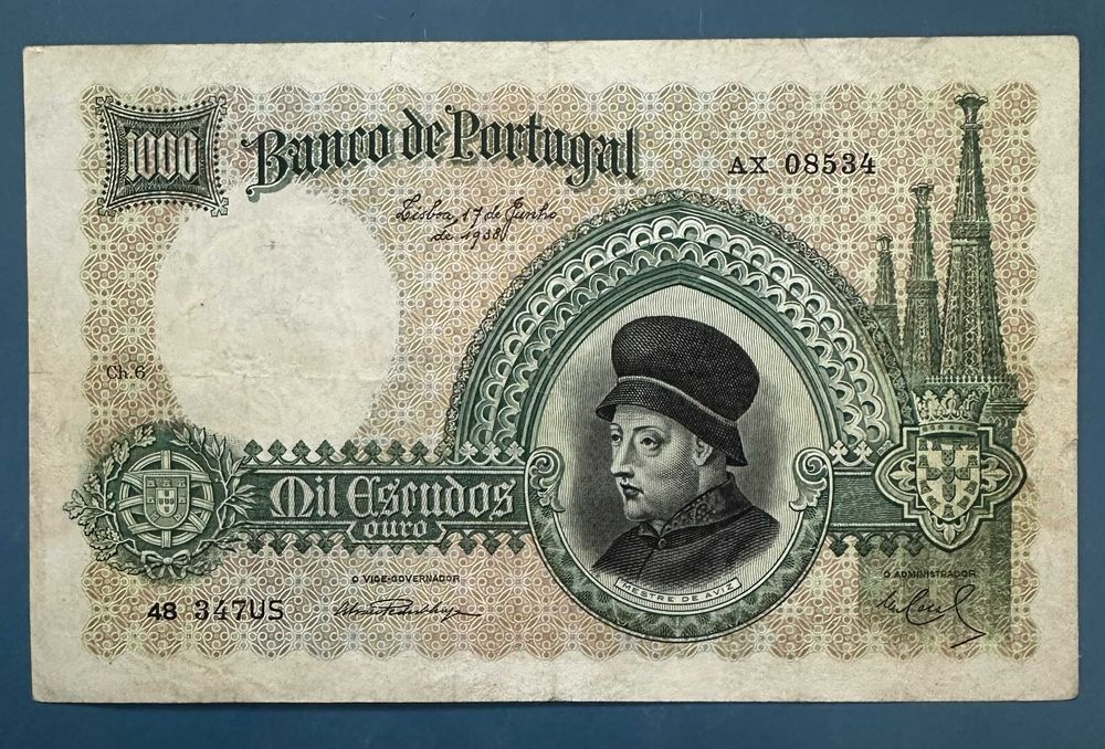 nota 1000 Escudos 1938 - Mestre de Aviz
