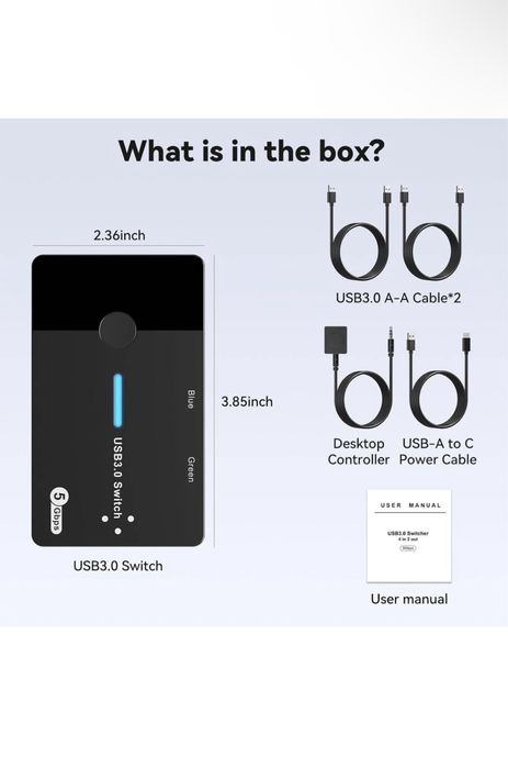 USB 3.0 комутатор для двох комп'ютерів, що спільно використовують пристрої USB C та USB A