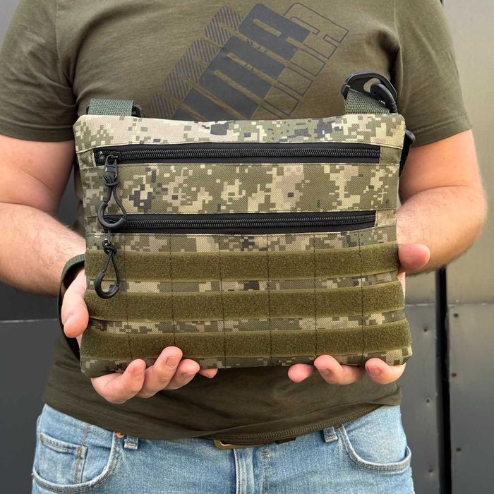 Тактическая сумка через плечо мужская для шевронов мессенджер пиксель