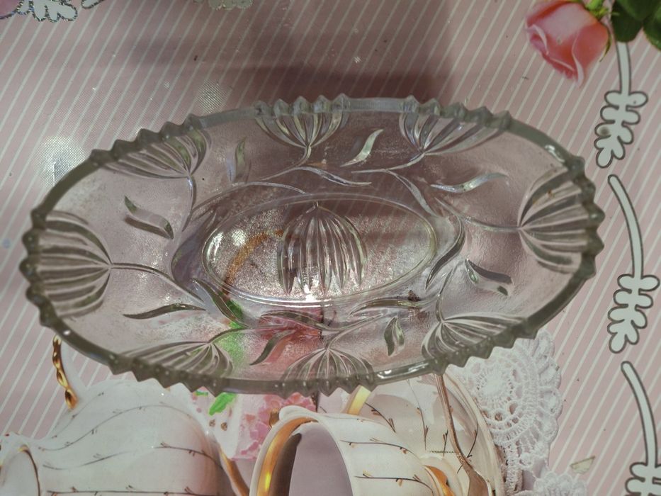 Patera Śledziarka PRL – Szkło Prasowane – Vintage 23 cm | Ząbkowice