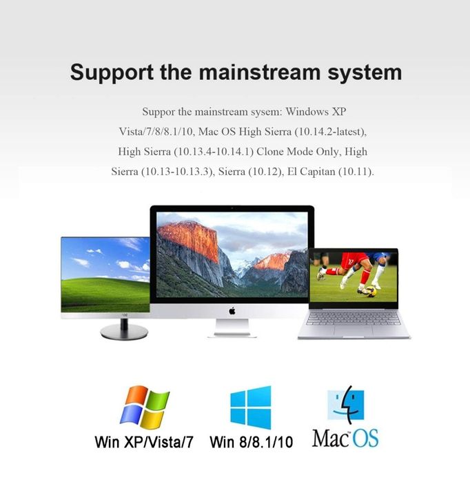 Kabel adaptera USB na HDMI z audio dla Mac OS Windows 10/8/7/Vista/XP