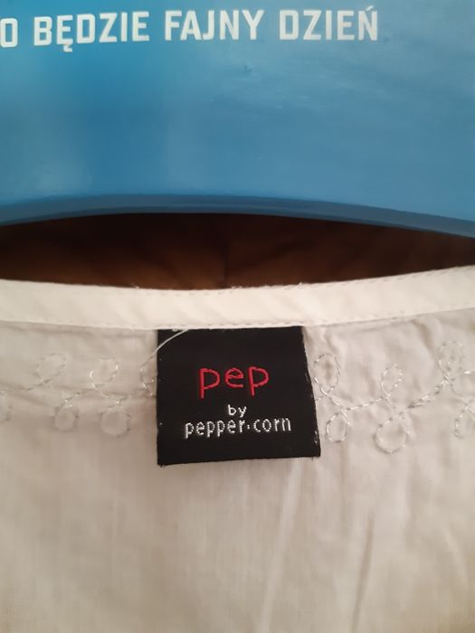 Peppercorn Zalando urocza tunika/bluzka white, srebrny haft r L/40