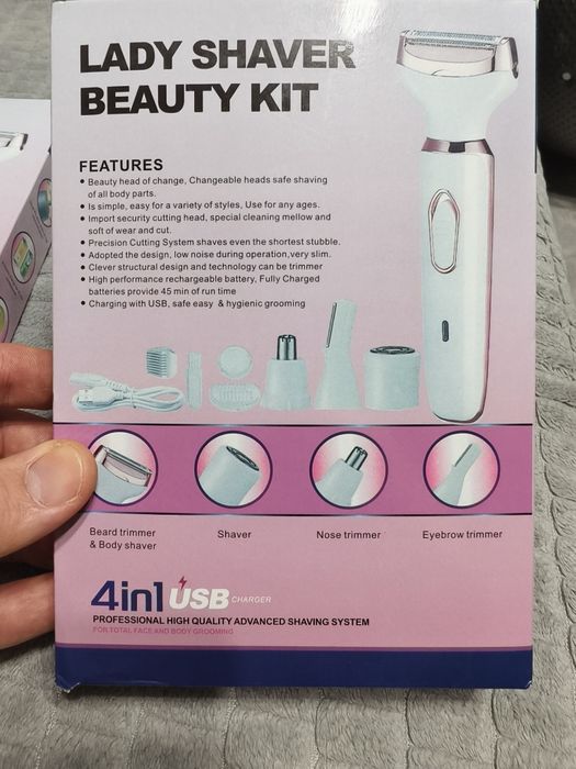 Жіночий акумуляторний тример бритва 4в1