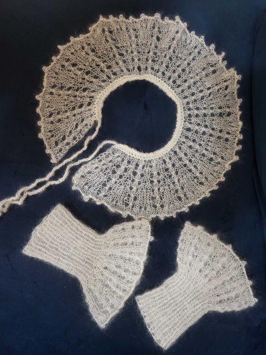 Ręcznie dziergany moherowy kołnierzyk i mankiety