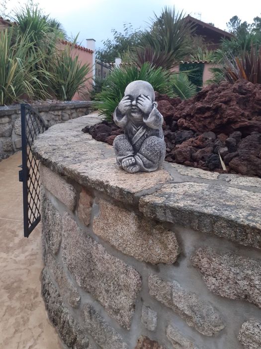 Decoração de jardim budas não ouço não vejo não falo em cimento