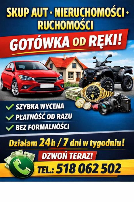 Skup aut, nieruchomości i ruchomości –gotówka od ręki | Szybka decyzja