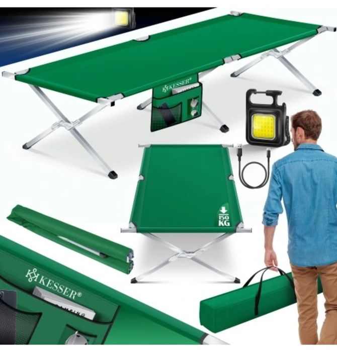 Łóżko polowe leżak KESSER 190 cm  zielony