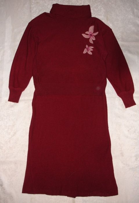 СУКНЯ оверсайз з принтом. КОСТЮМ жін. 46-48 р. бордовий з вишивкою.