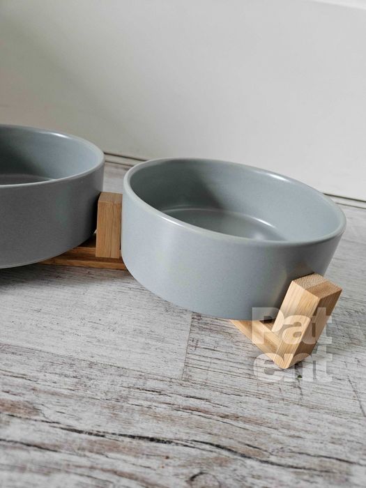 Miski ceramiczne dla psa kota zestaw 2 sztuki x 400 ml szare