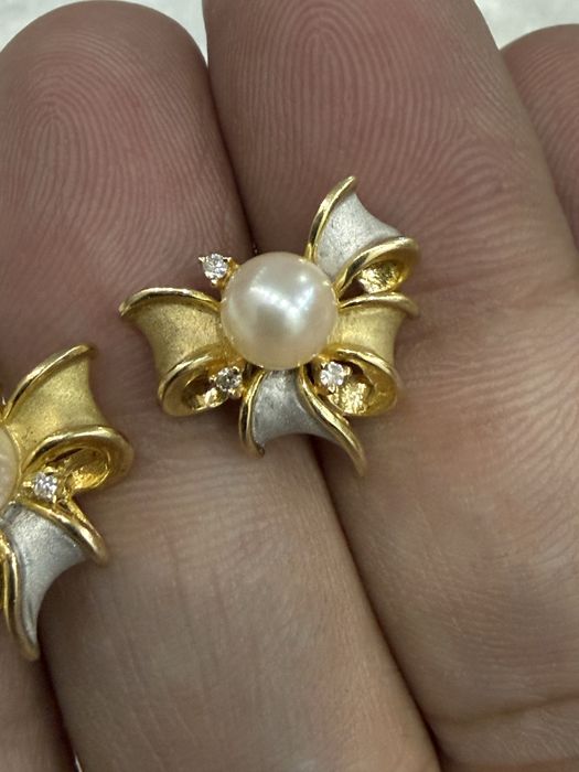 Золотые серьги бриллианты жемчуг