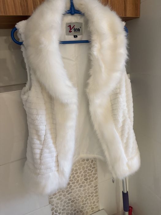 Kamizelka biale futerko premium M nowe prezent swieta
