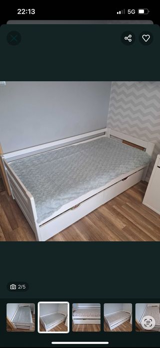 Łóżko dziecięce białe z materacem 90\180