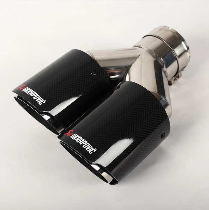 Насадки акрапович Akrapovic глянцевые Двойные 89мм два ствола выхлоп