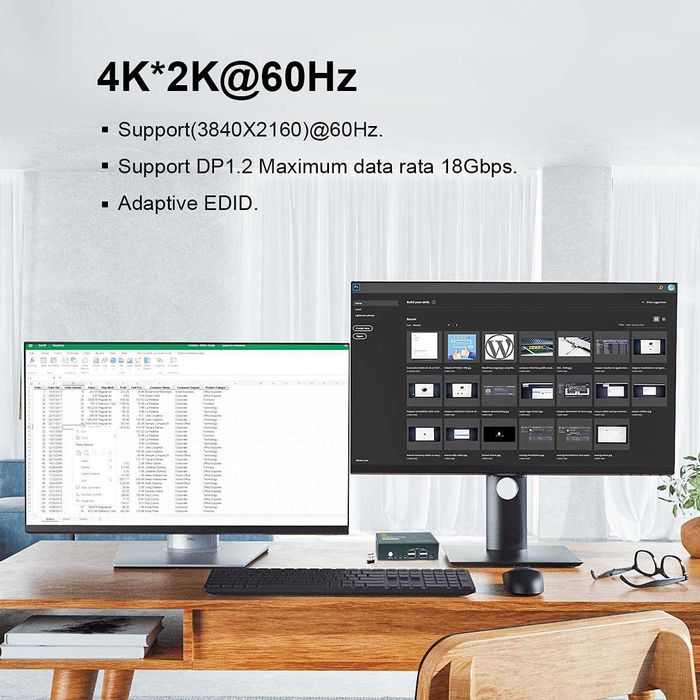 Przełącznik KVM DisplayPort podwójny monitor 4K 60 Hz DP 1.2 USB 743
