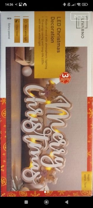 LIVARNO home, drewniana dekoracja świąteczna LED (Wesołych Świąt) (A85