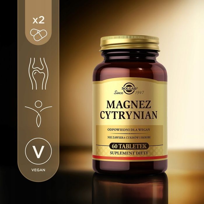 Suplement diety Solgar cytrynian magnezu na stres na mięśnie 60 tabletek x2