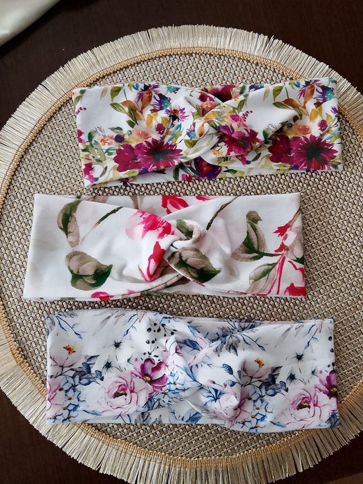 Opaska w kwiaty dresówka twist