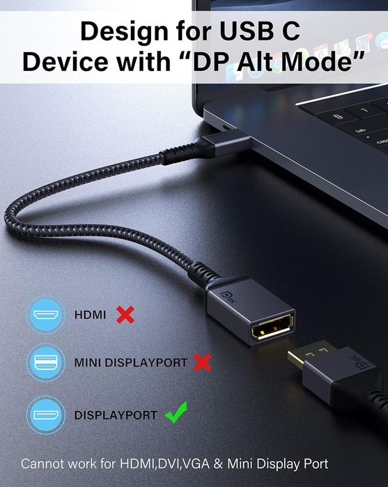 Adapter USB C DisplayPort 8K, 60Hz Maxonar