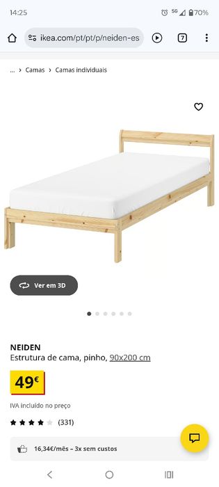 Cama 90x200 - estrado e colchão de viscoelástico