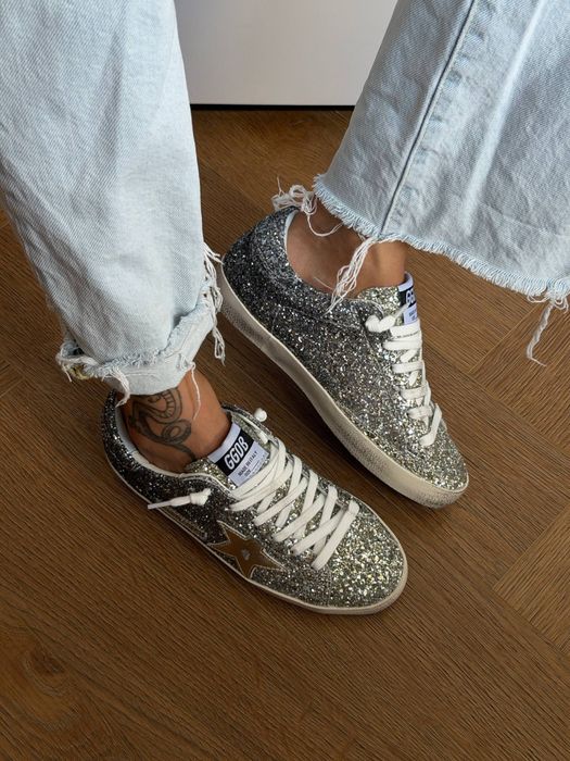 Жіночі кеди гуси глітер срібні Golden Goose Deluxe Brand GGDB голжен гус — натуральна шкіра, топ якість.