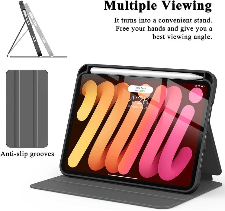 Nowe etui do iPad Mini 7 8,3 cala, bordowe, stojak, miejsce na Pencil
