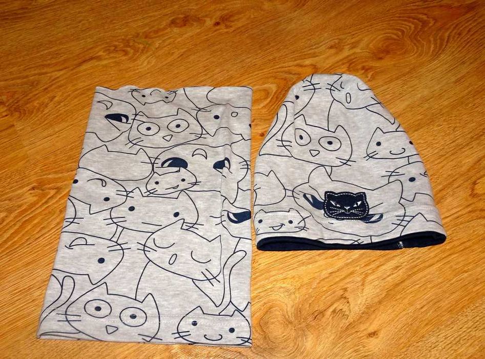 Komplet czapka komin koty kot super jak nowe