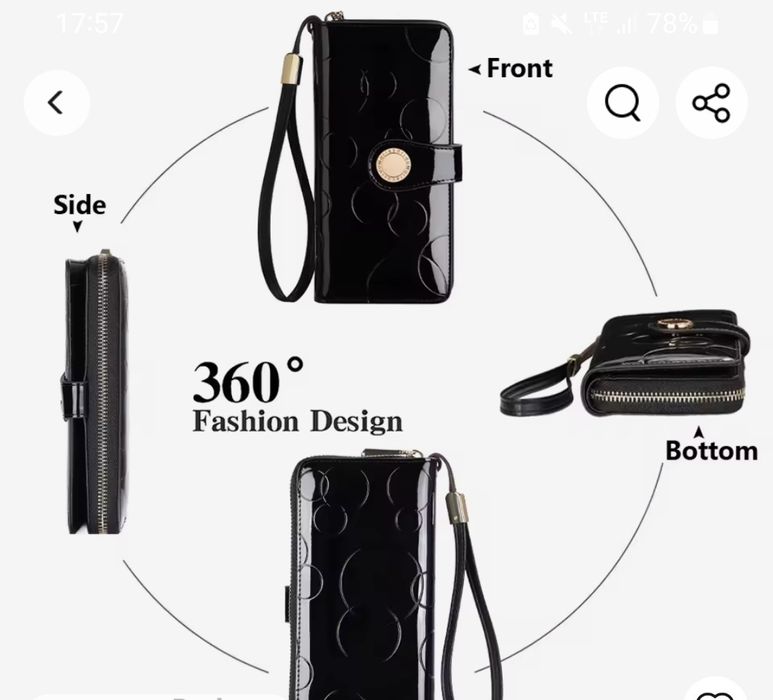 Portfel skorzany,  lakierowany, nowy