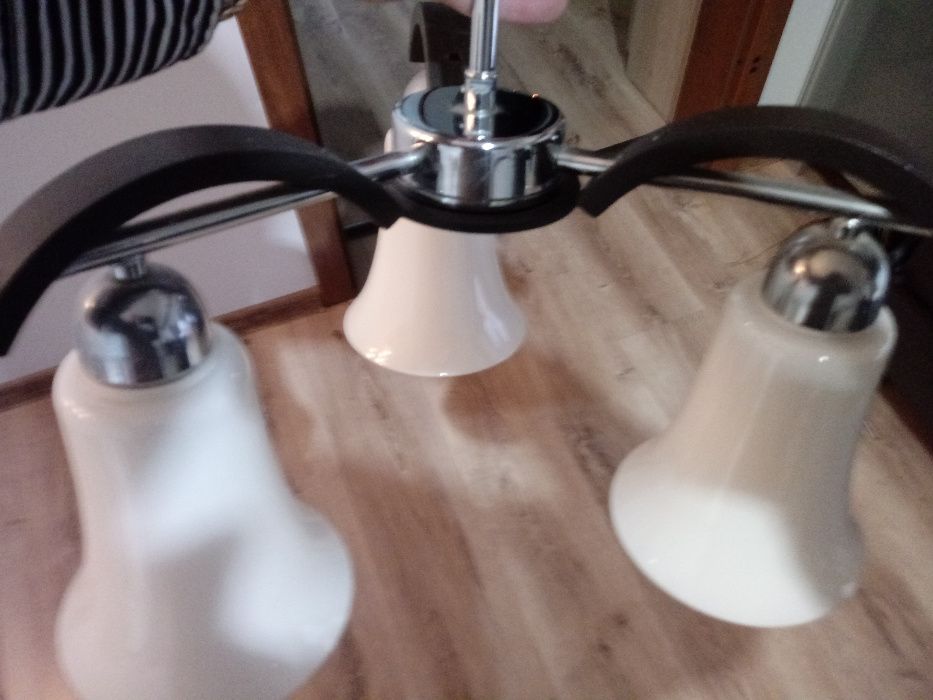 Żyrandol 3 ramienny Chrom-Drewno