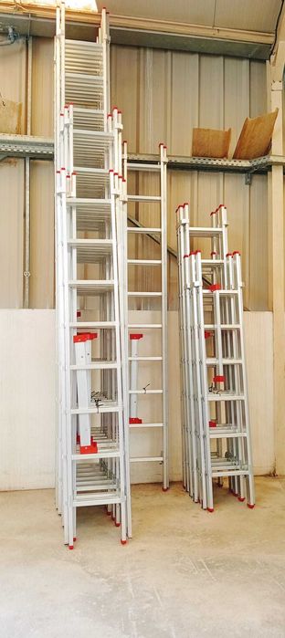 Escada Profissional Tripla 3x4m (10m Úteis) Degrau Redondo - Alumínio 6060