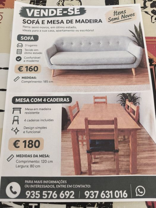 Sofá e mesa com 4 cadeiras