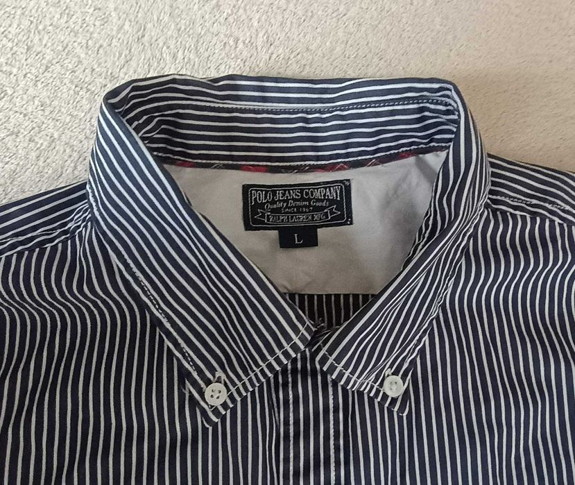 Мужская рубашка с длинным рукавом Ralph Lauren синего цвета ,размер L