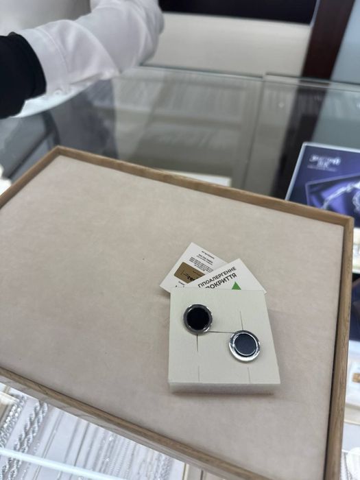 Серебренные запонки мужские оникс золотой век