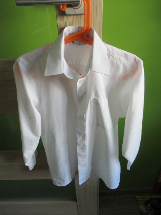 Koszula (x2) rozm. 116 - biała elegancka + dżinsowa + gratis