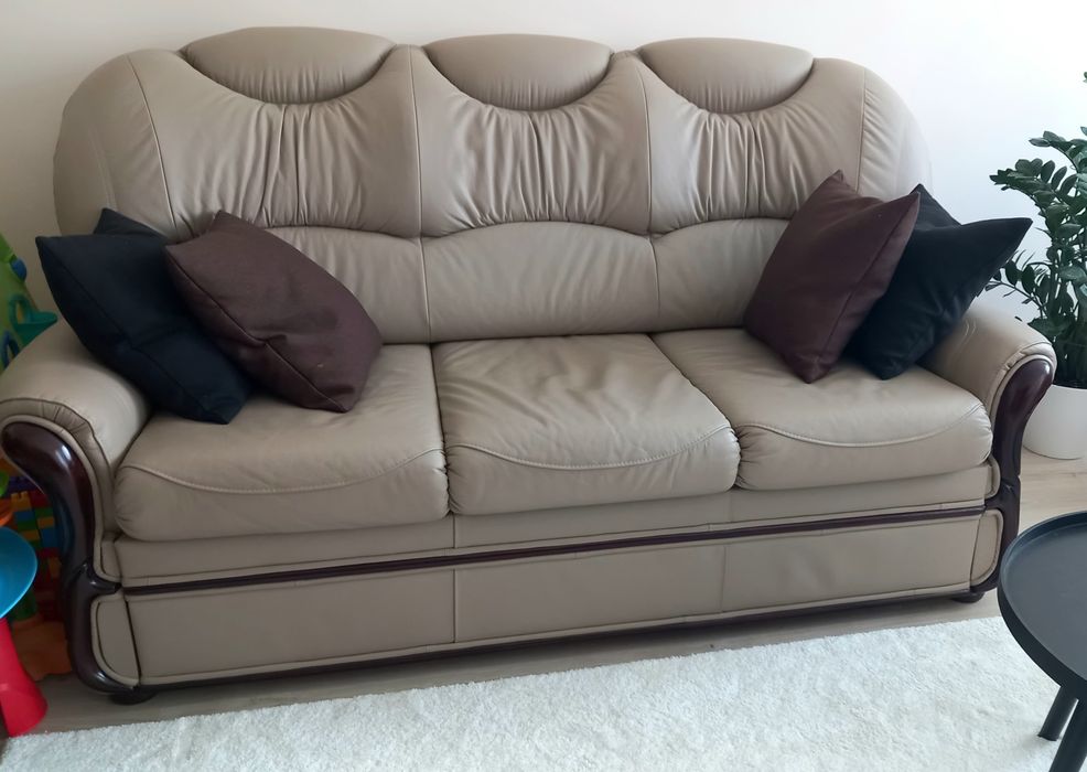 Sofa skórzana beżowa
