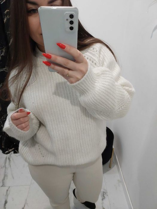 biały sweter only xl ażurowy ciepły