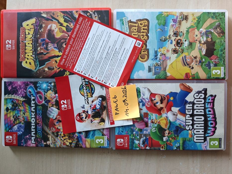 Mario Kart 8 deluxe, Bananza, Animal Crossing New Horizon, Wonder, Mario Kart World