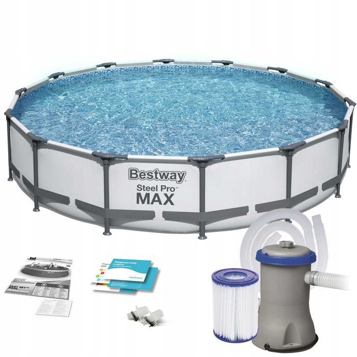 Basen Stelażowy Bestway Steel Pro MAX 366x76cm Pompa Filtracyjna 56416 Basen Ogrodowy Mocny Duży Pompa + Filtr 7w1