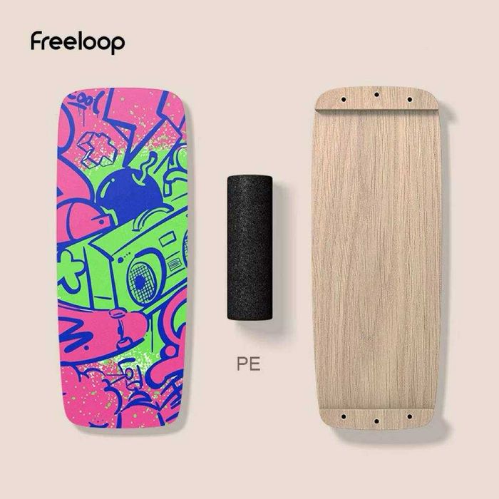 Балансборд Freeloop з ролером (74×29 см), дерев'яна дошка для балансу Graffiti + PE валик