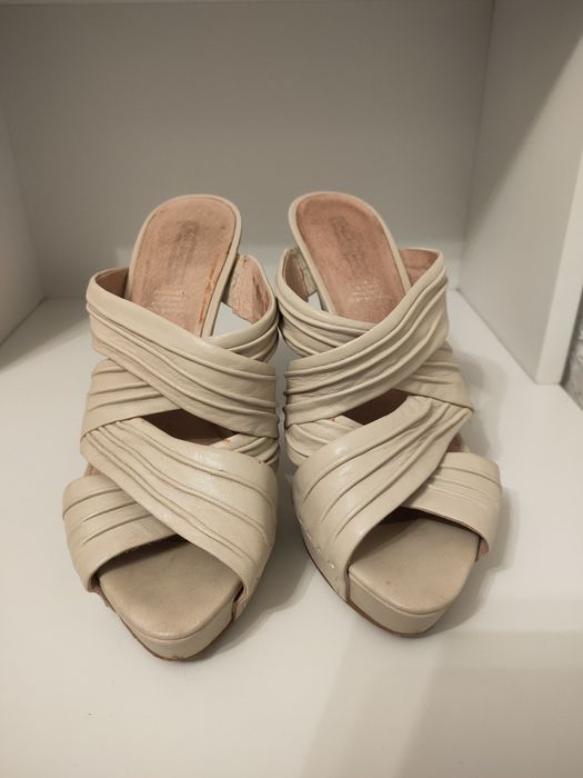 Klapki na szpilce, platforma, skórzane, 5th Avenue, 40